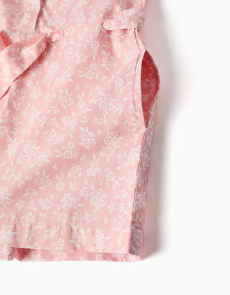 Macacão em popelina com padrão floral e cinto para menina, rosa-claro