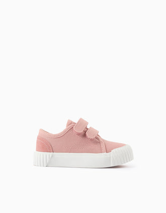 Canvas trainers with non-slip sole for baby girls, light pink