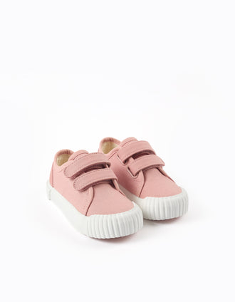 Canvas trainers with non-slip sole for baby girls, light pink