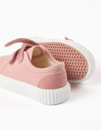 Canvas trainers with non-slip sole for baby girls, light pink