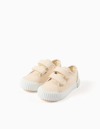 Baskets en toile et antidérapantes pour bébés, beige clair
