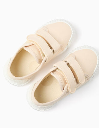 Baskets en toile et antidérapantes pour bébés, beige clair