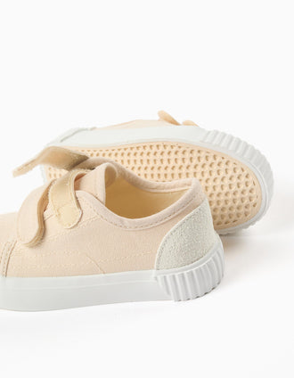 Baskets en toile et antidérapantes pour bébés, beige clair