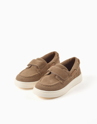Zapatos náuticos de ante con tira autoadherente B&S para niño, marrón