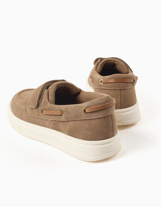 Zapatos náuticos de ante con tira autoadherente B&S para niño, marrón