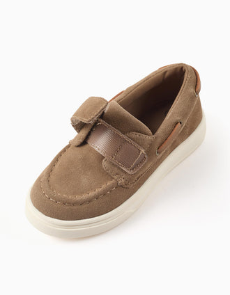 Zapatos náuticos de ante con tira autoadherente B&S para niño, marrón