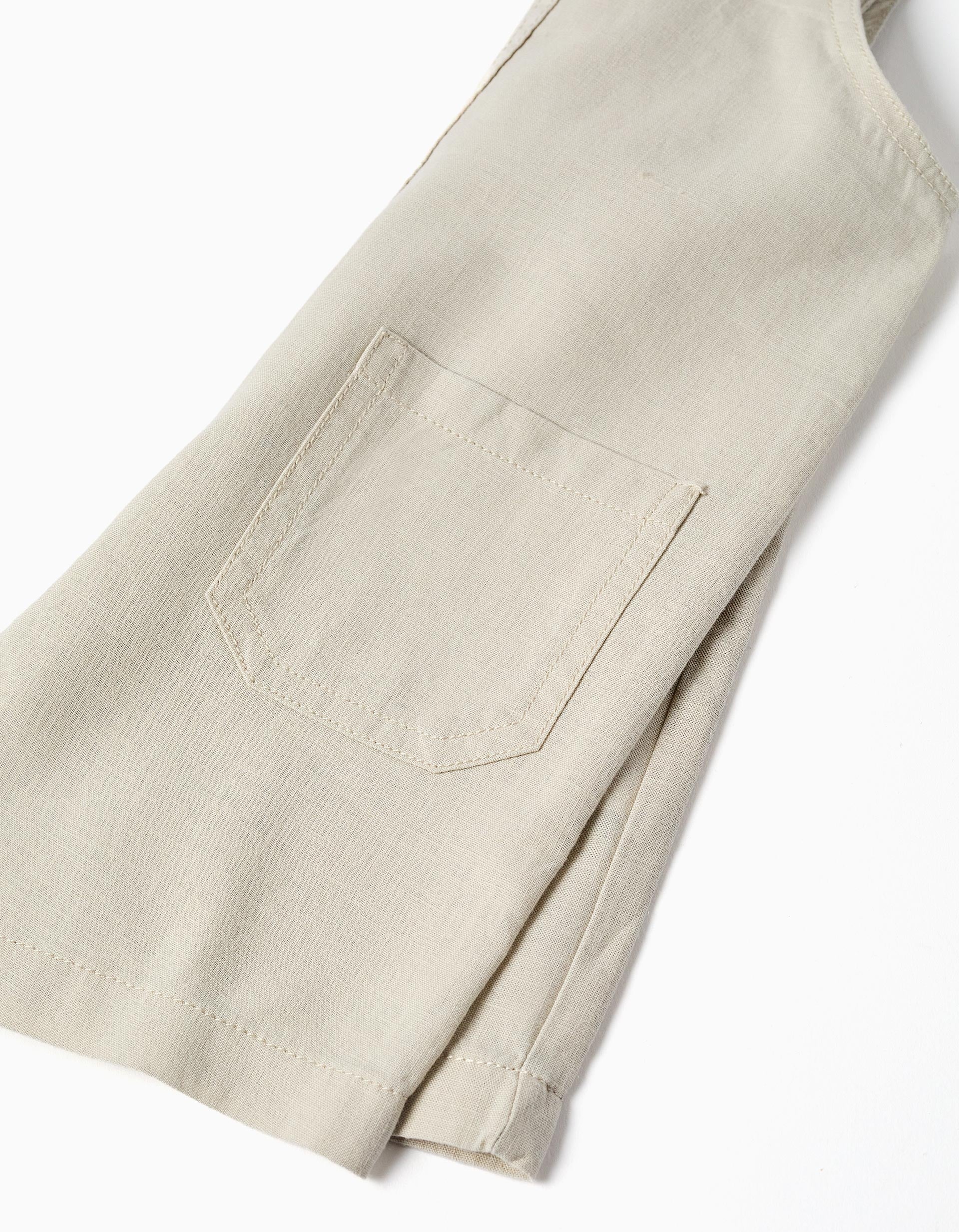 Peto en lino y algodón con bolsillos para bebé niño, beige claro