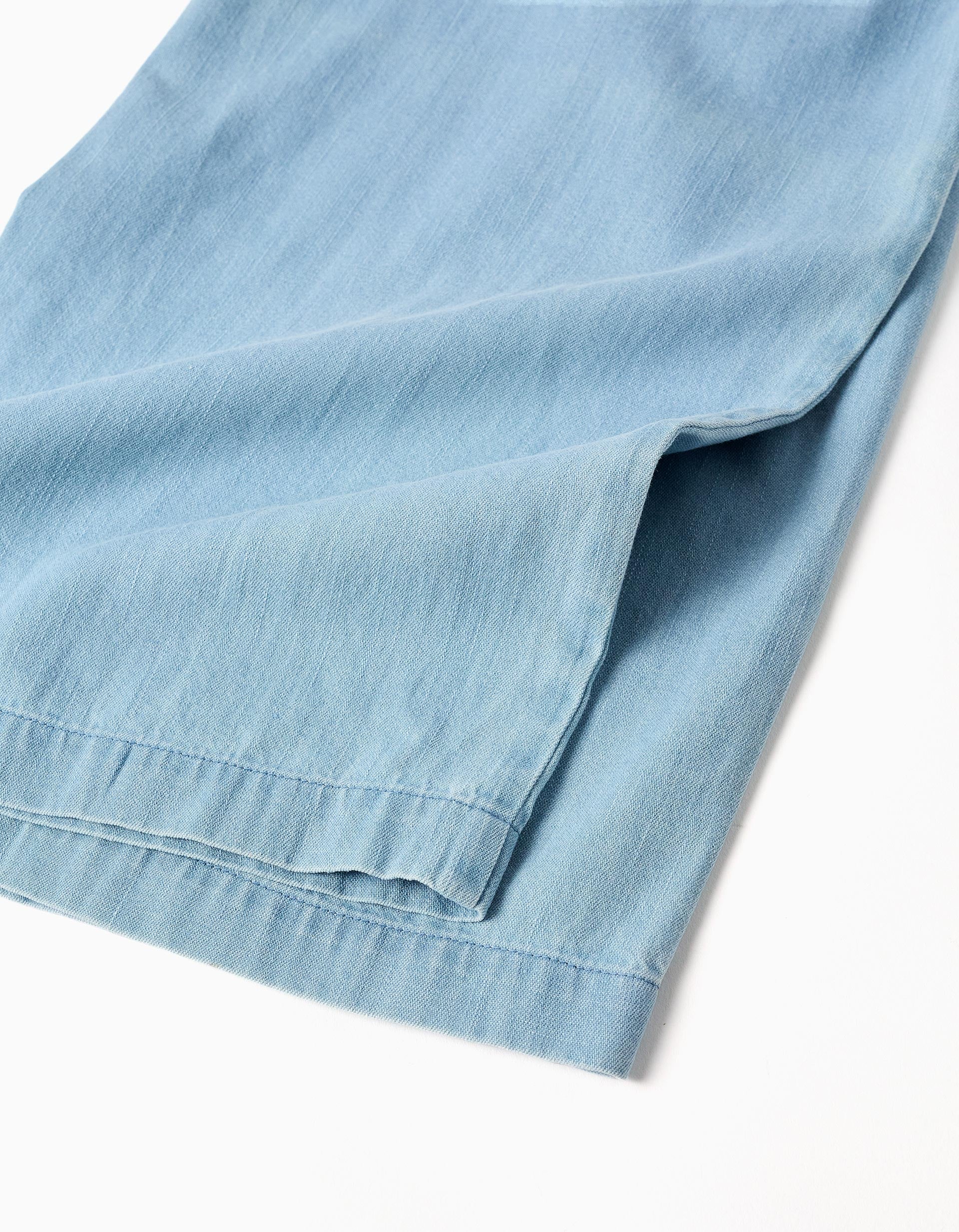 Pantalon en jean avec ceinture fleurie pour fille, bleu clair