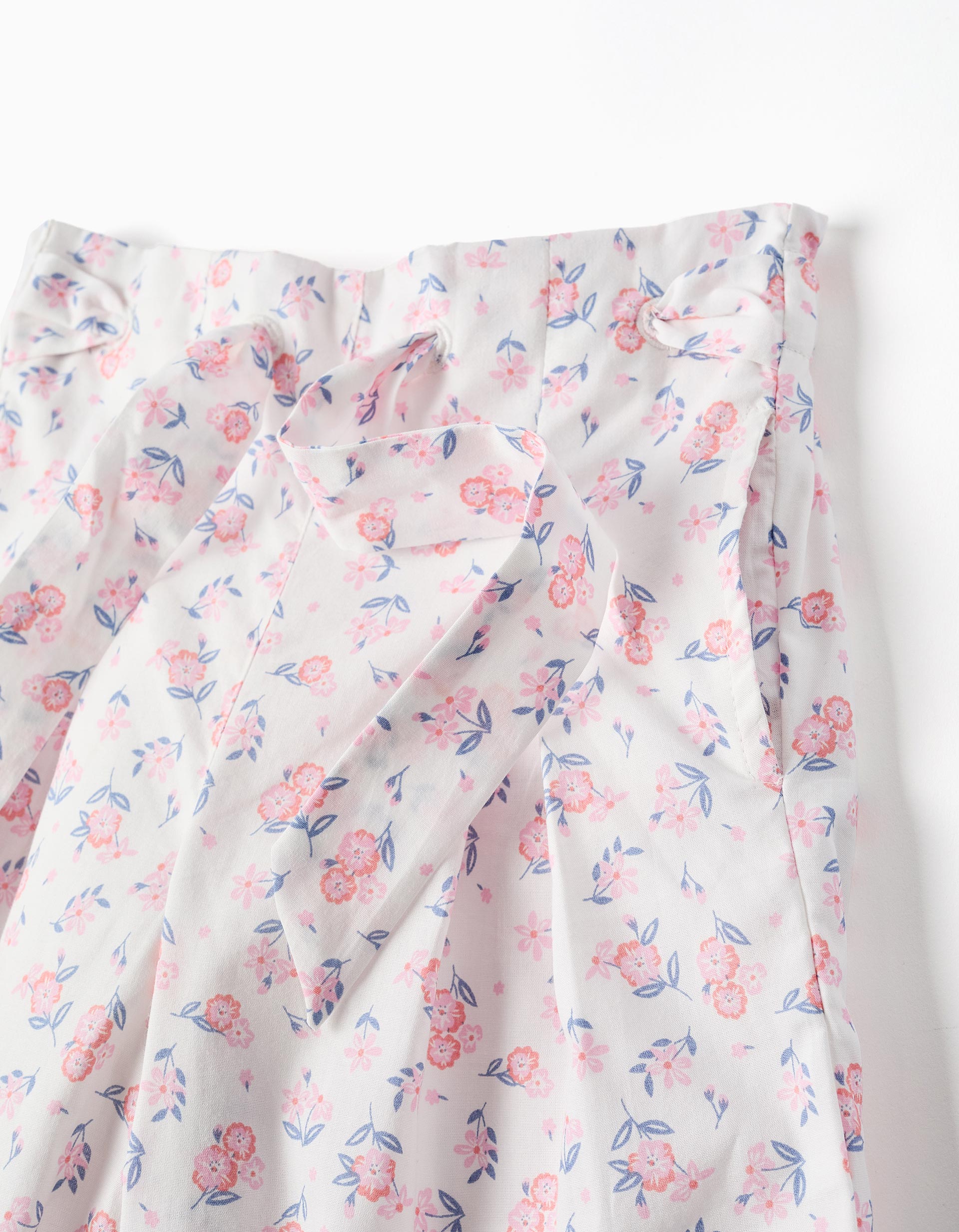 Pantalon en popeline à jambe large et motif floral pour fille, blanc/rose