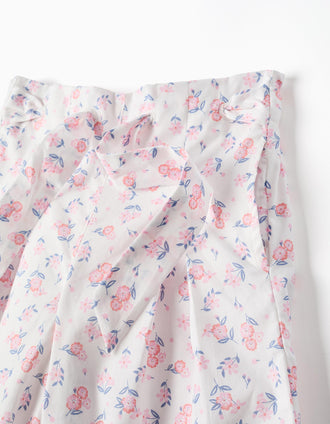 Calças em popelina wide leg com padrão floral para menina, branco/rosa