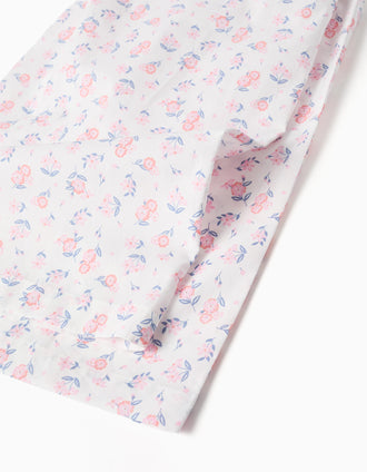Calças em popelina wide leg com padrão floral para menina, branco/rosa