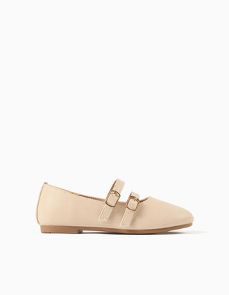 Bailarinas con tiras con hebilla decorativa para niña, beige claro