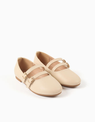Bailarinas con tiras con hebilla decorativa para niña, beige claro