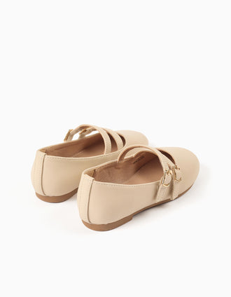Bailarinas con tiras con hebilla decorativa para niña, beige claro