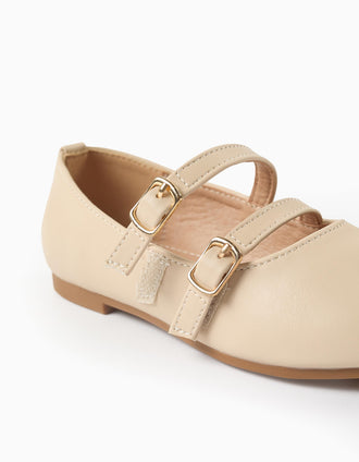 Bailarinas con tiras con hebilla decorativa para niña, beige claro