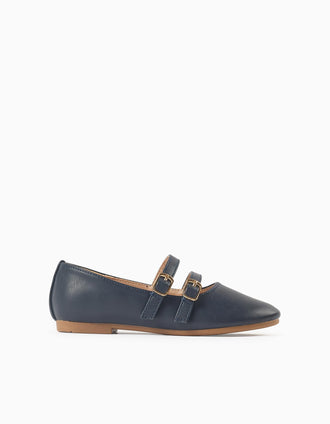 Ballerines à brides avec boucle décorative pour fille, bleu foncé