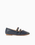 Ballerina shoes with straps for girls, dark blue