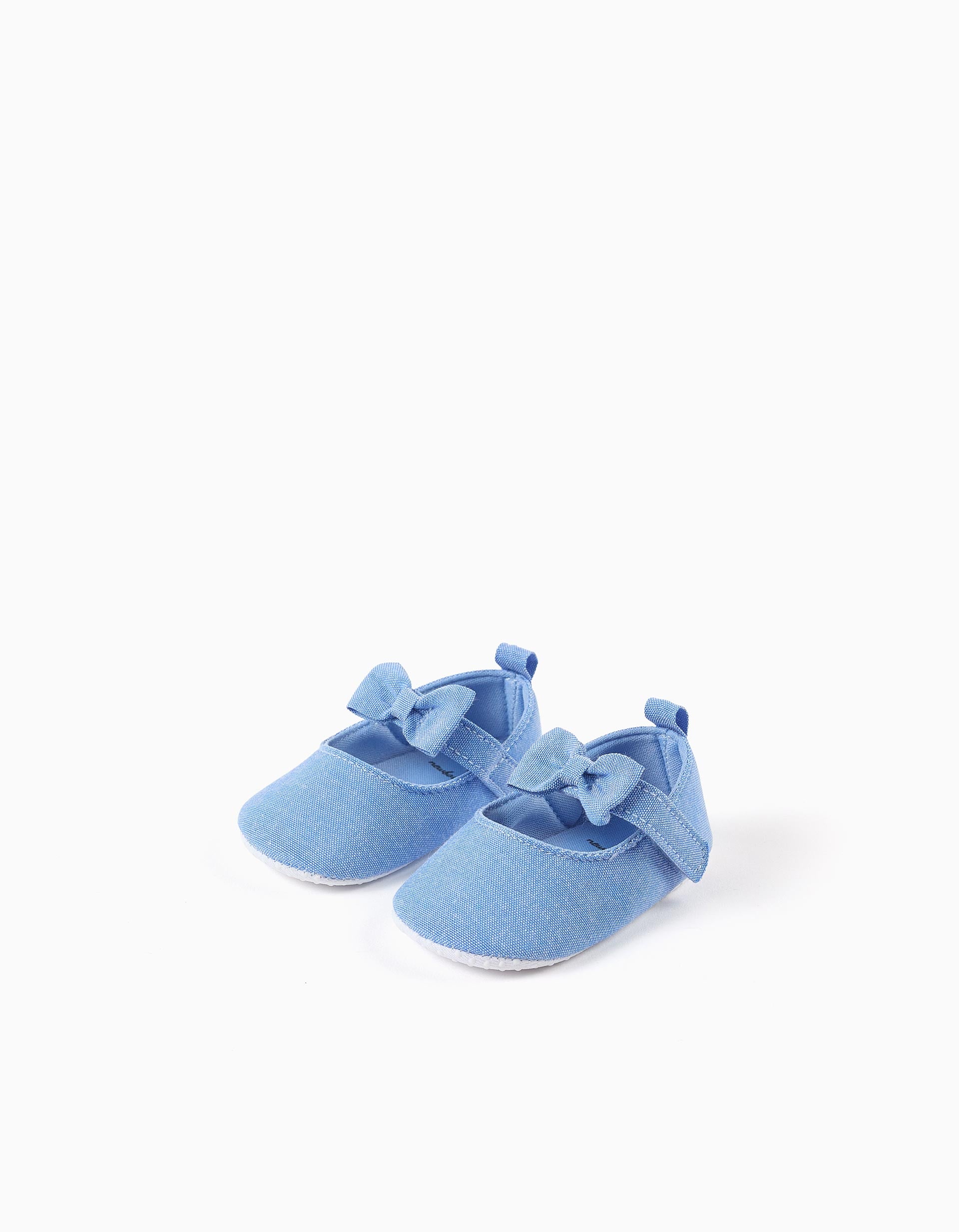 Canvas Mary Jane shoes with bow for newborn girls, blue