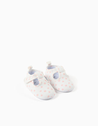 Pepitos de tela con motivo floral para recién nacida, blanco/rosa
