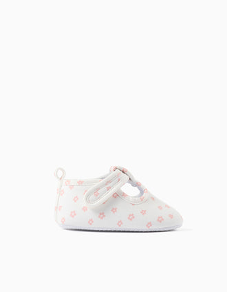 Pepitos de tela con motivo floral para recién nacida, blanco/rosa