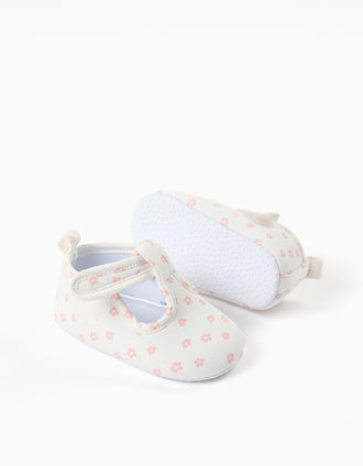 Pepitos de tela con motivo floral para recién nacida, blanco/rosa