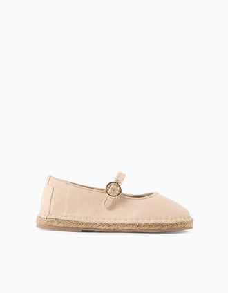 Merceditas de tela con hebilla B&S para niña, beige claro