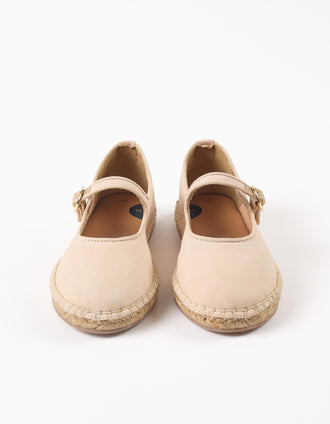Merceditas de tela con hebilla B&S para niña, beige claro