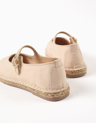 Merceditas de tela con hebilla B&S para niña, beige claro