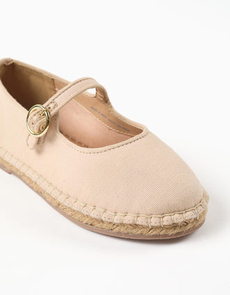 Merceditas de tela con hebilla B&S para niña, beige claro