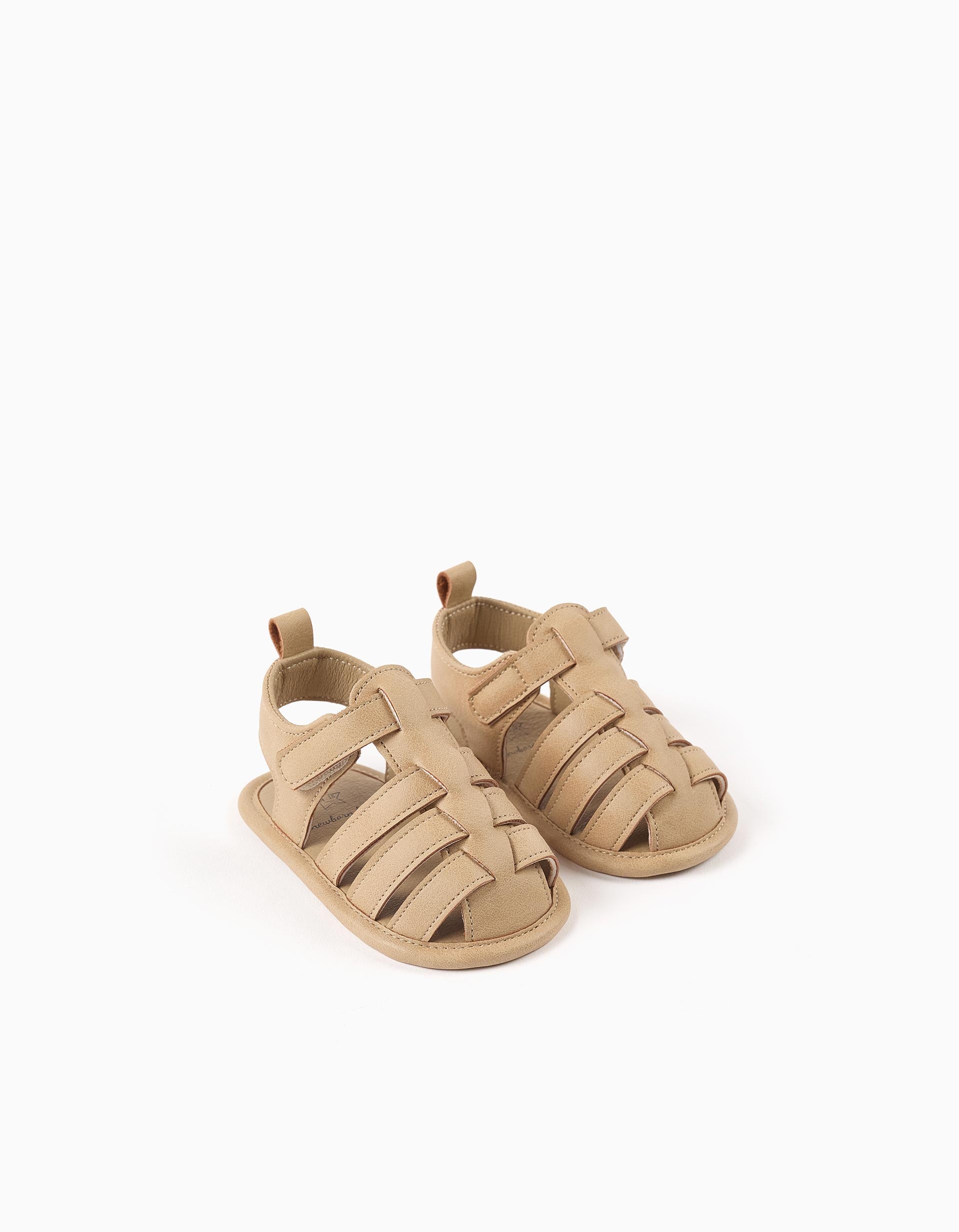 Fisherman sandals in suedette with touch-fastener for newborns, beige