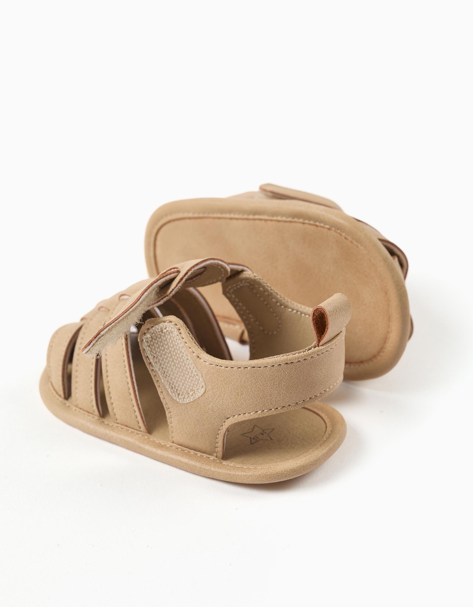 Fisherman sandals in suedette with touch-fastener for newborns, beige