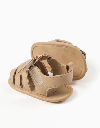 Fisherman sandals in suedette with touch-fastener for newborns, beige