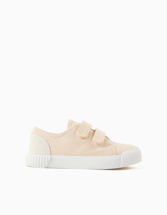 Baskets en toile et antidérapantes pour enfant, beige clair