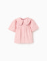 Camisa de manga curta de popeline com maxi gola para bebé menina, rosa