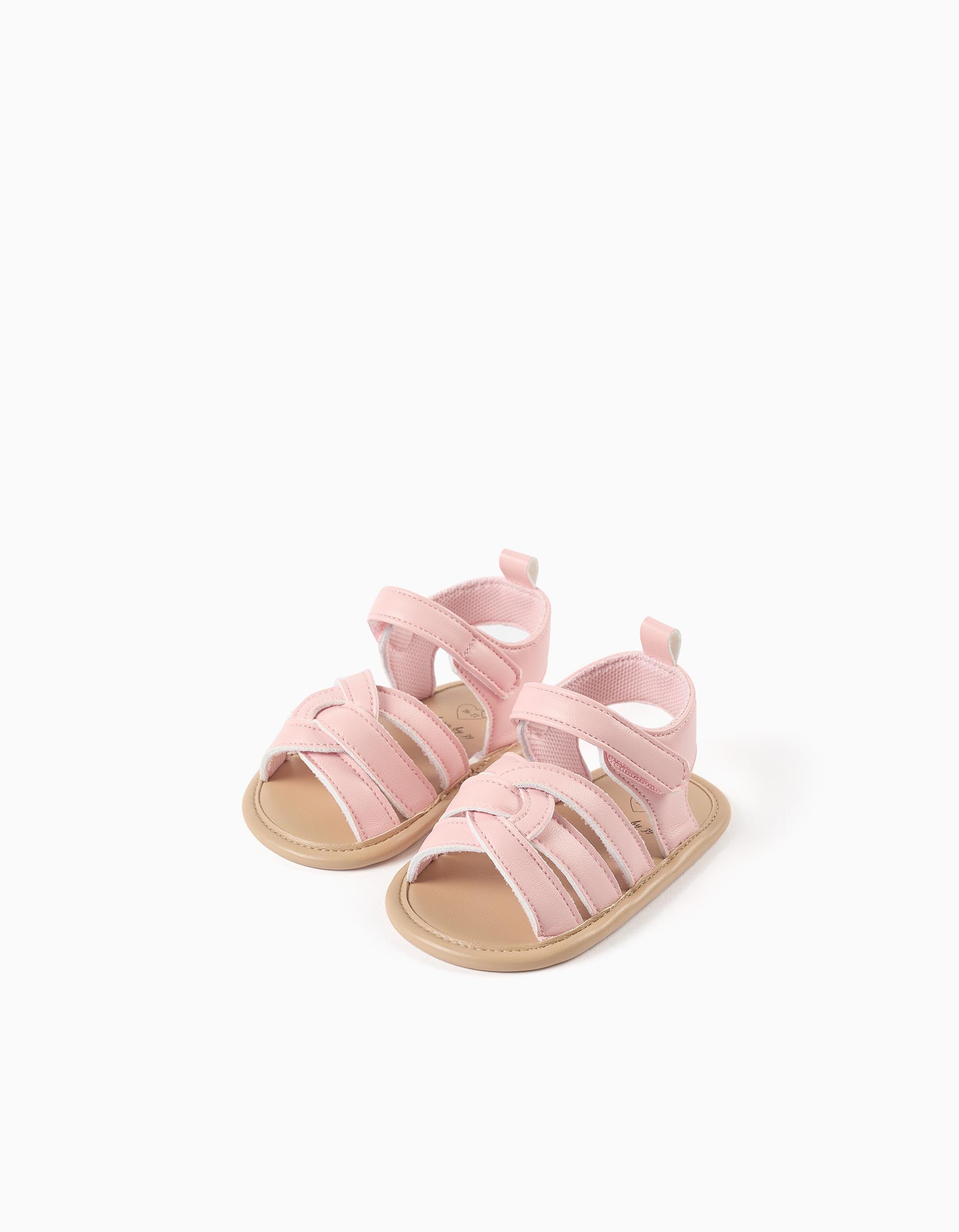 Sandalias con tiras cruzadas para recién nacida, rosa claro