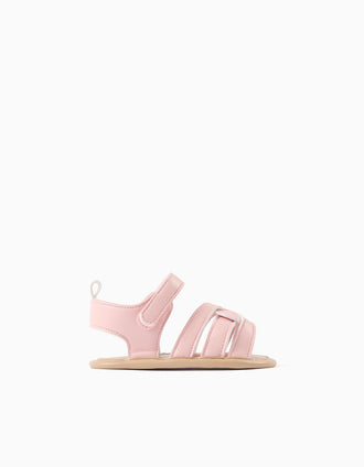 Sandalias con tiras cruzadas para recién nacida, rosa claro
