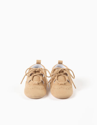 Sapatos de camurcina com detalhe brogue para recém-nascido, camel