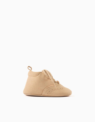 Sapatos de camurcina com detalhe brogue para recém-nascido, camel