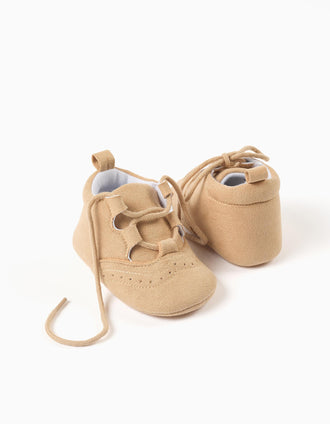 Sapatos de camurcina com detalhe brogue para recém-nascido, camel