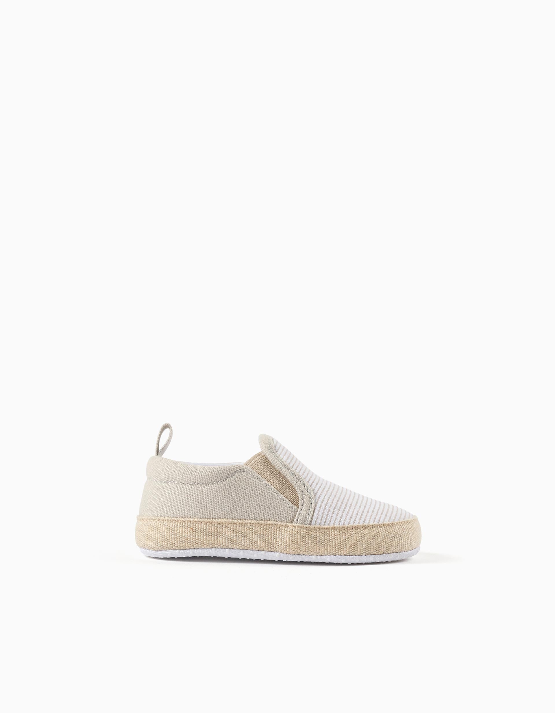 Alpargatas de lona a rayas para recién nacidos, blanco/beige