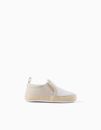 Alpargatas de lona a rayas para recién nacidos, blanco/beige