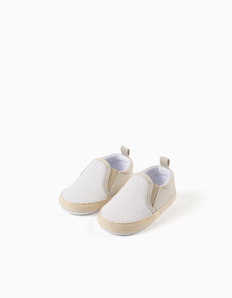 Alpargatas de lona a rayas para recién nacidos, blanco/beige