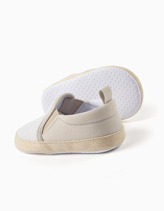 Alpargatas de lona a rayas para recién nacidos, blanco/beige