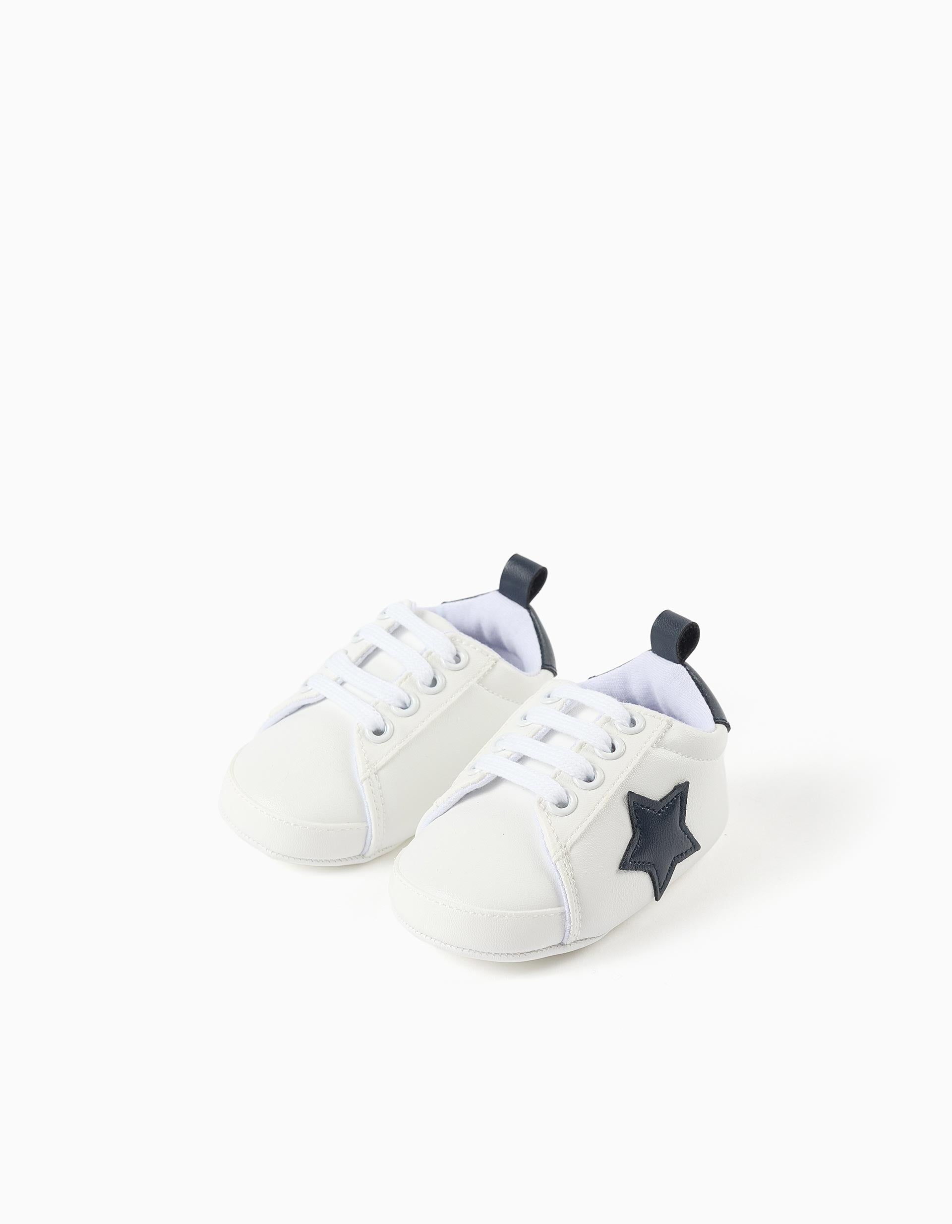Trainers with laces and embroidered star for newborn boys, white/blue