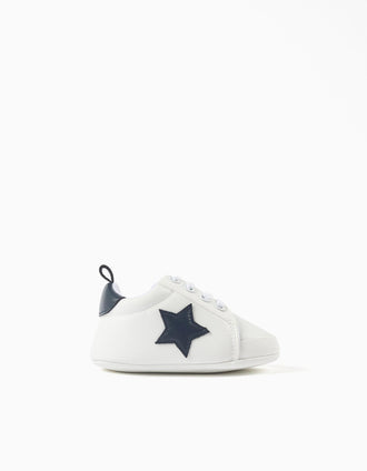 Pepitos con cordones y estrella bordada para recién nacido, blanco/azul
