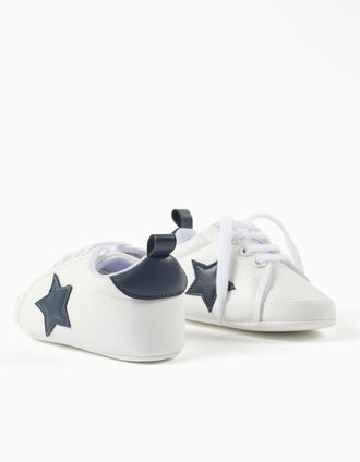 Pepitos con cordones y estrella bordada para recién nacido, blanco/azul