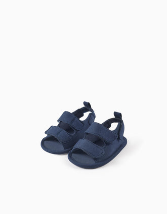 Sandalias con tiras autoadherentes para recién nacidos, azul oscuro