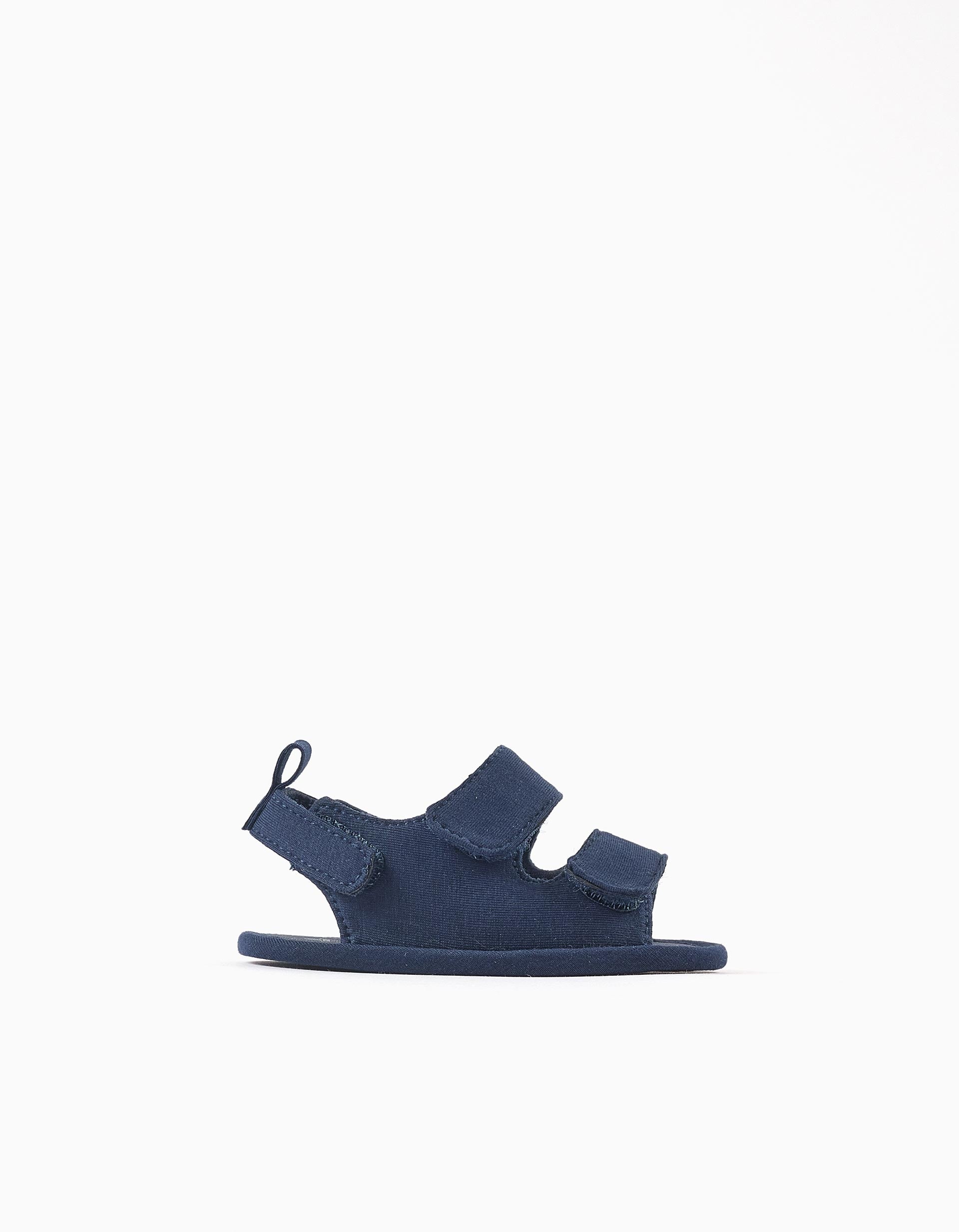 Sandálias com tiras autoaderentes para recém-nascidos, azul-escuro