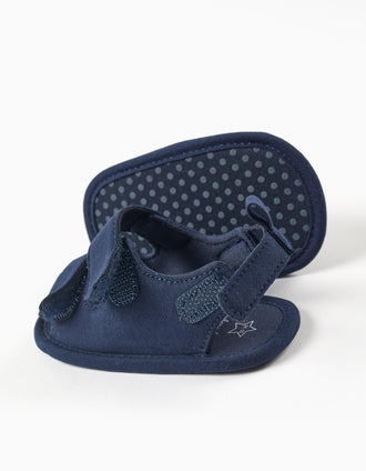 Sandalias con tiras autoadherentes para recién nacidos, azul oscuro
