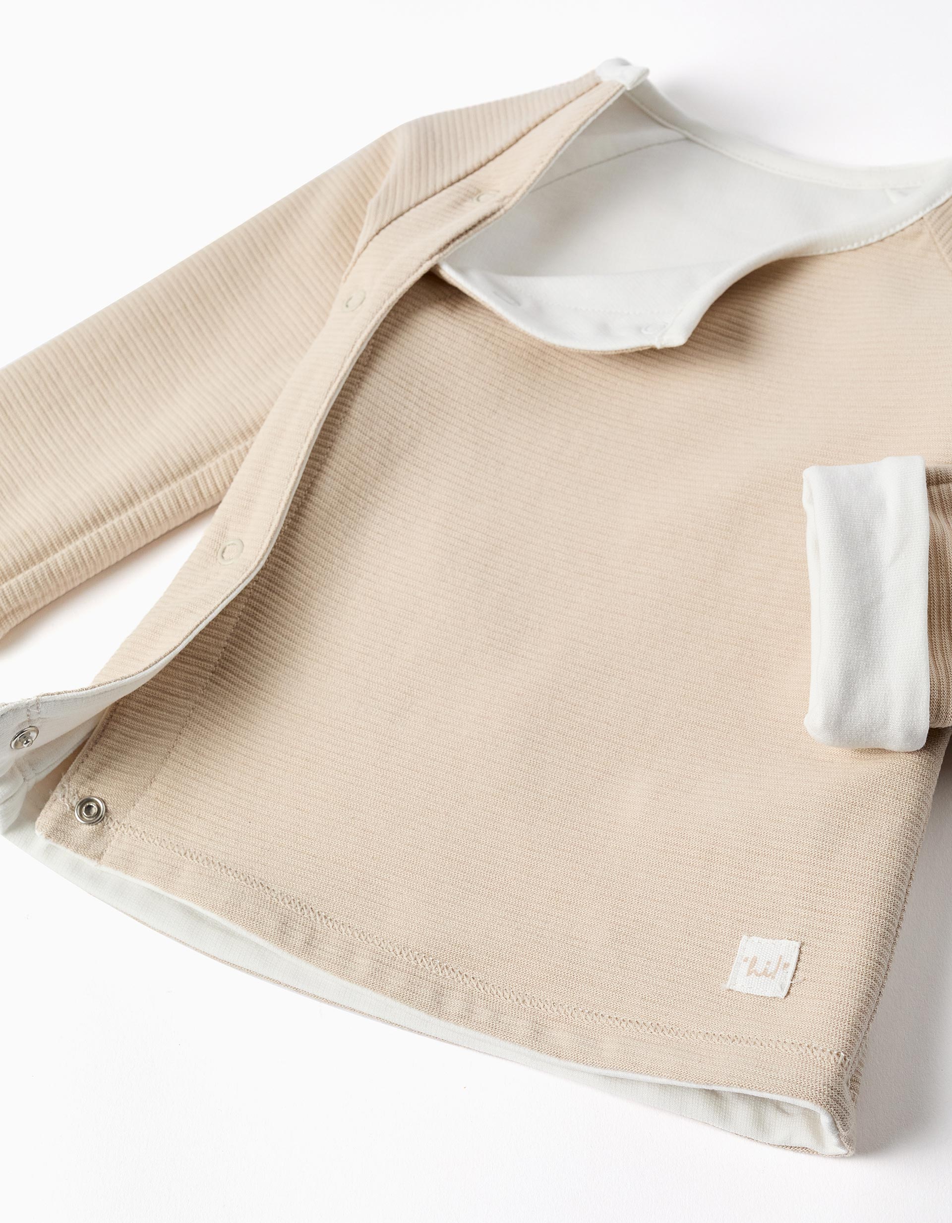 Veste réversible en coton pour nouveau-nés, blanc/beige